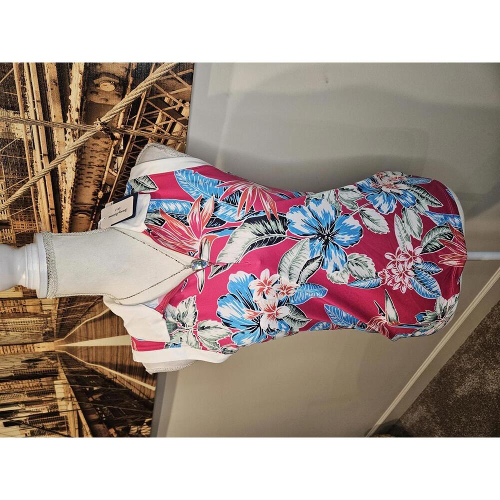 Tommy Bahama Pink Floral Sleeveless Polo with Blue Accents
